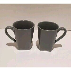 Food Network Stoneware Mugs Grey Square Base Round Top 2 Pk Gray Mug W/ Handle